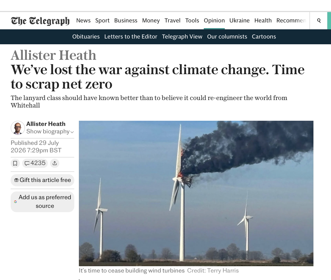 Stor engelsk avis: CO2-mengden øker uavhengig av tiltak. Dropp Net Zero!